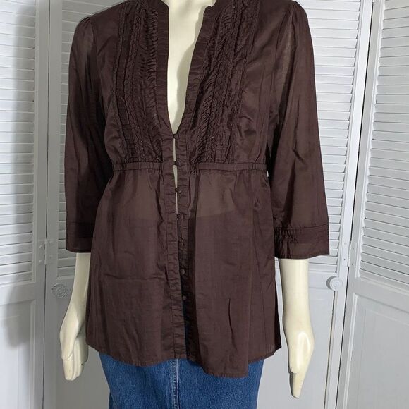 Vintage Brown Semi Sheer Cotton Prairie Boho Tunic Top 1X - Picture 10 of 13